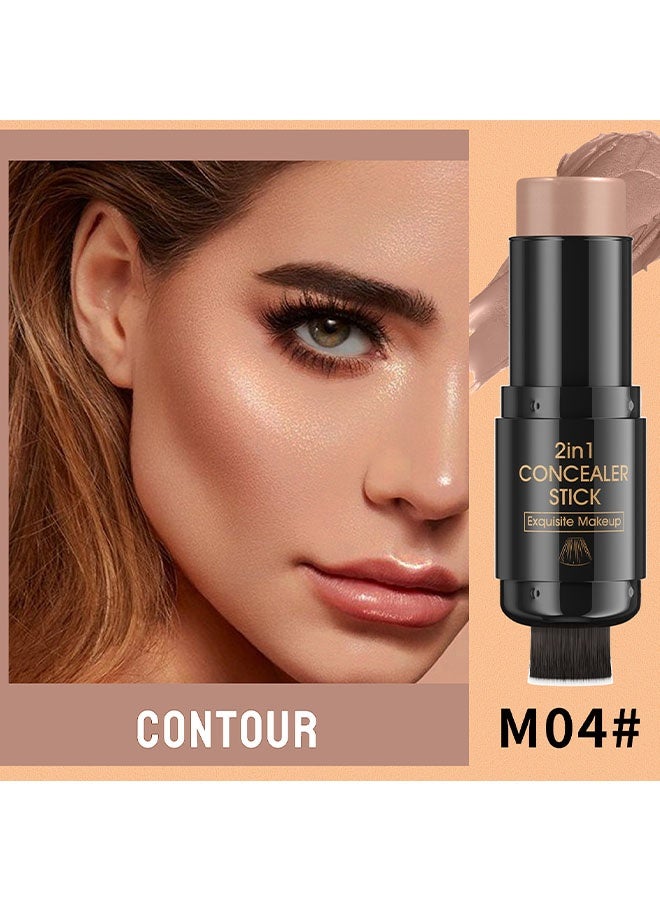 HelloKiss Concealer Stick，2 In 1 Highlighter Makeup Stick with Built-In Brush, Glow Highlighter Stick Makeup for Face and Body, Long Lasting, Waterproof, Matte #04 - Image 2