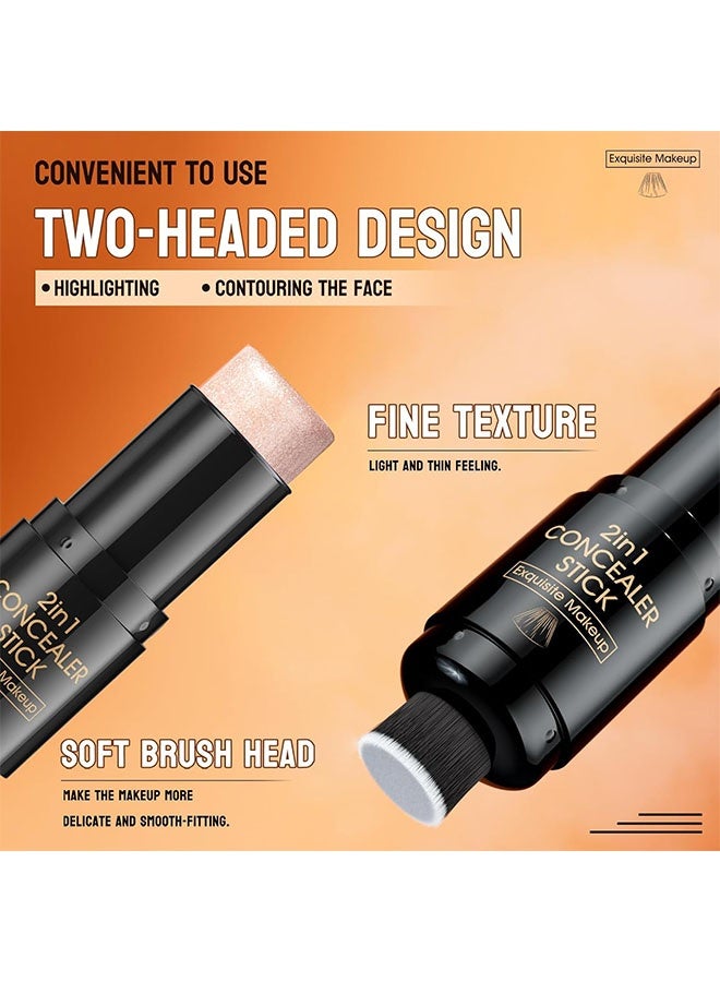 HelloKiss Concealer Stick，2 In 1 Highlighter Makeup Stick with Built-In Brush, Glow Highlighter Stick Makeup for Face and Body, Long Lasting, Waterproof, Matte #04 - Image 4