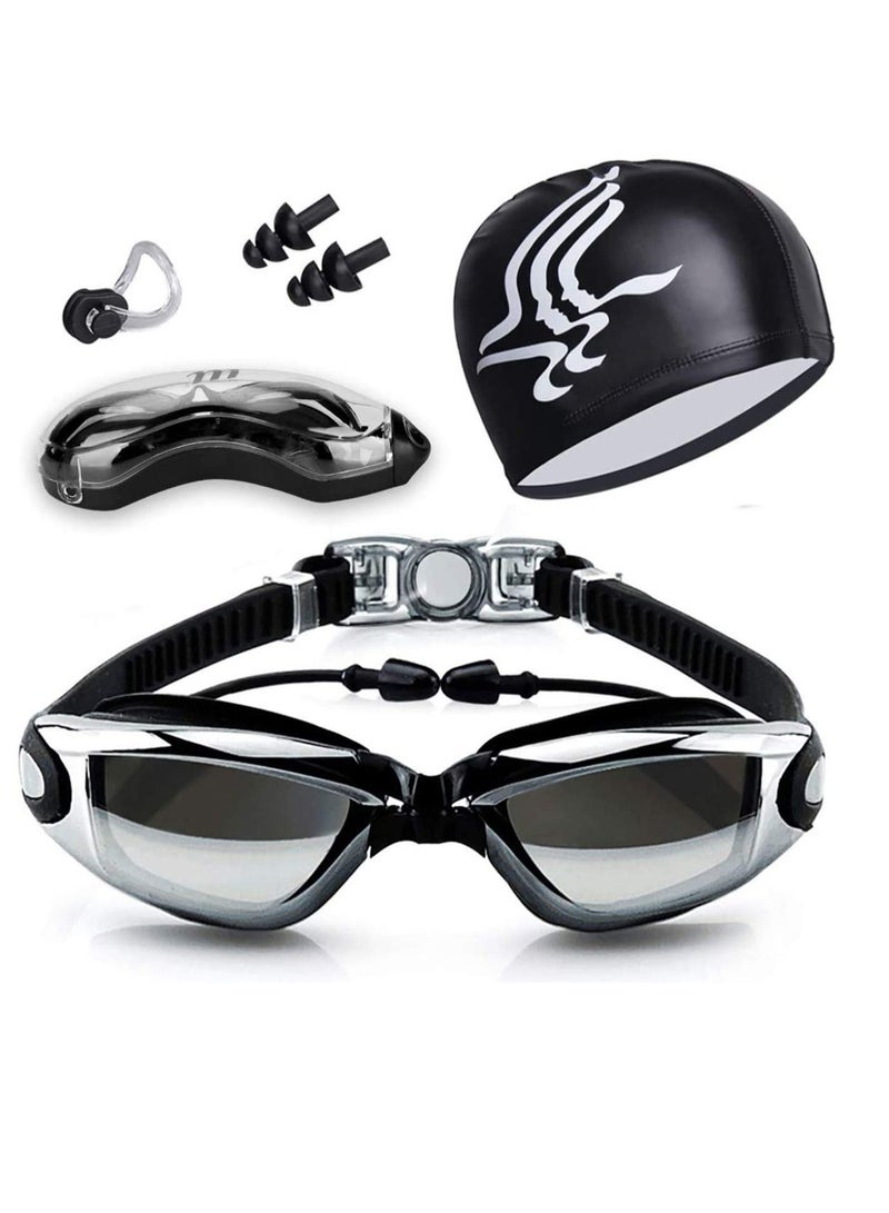 SYOSI Swimming Goggles Bundle, Anti Fog Swim Goggle with Swim Caps & Ear Plug, UV Protection Triathlon Free Protection Case for Adult Men Women - Image 1