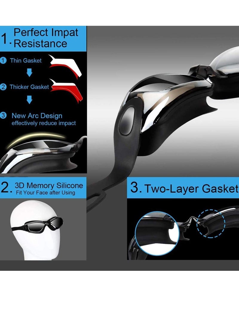 SYOSI Swimming Goggles Bundle, Anti Fog Swim Goggle with Swim Caps & Ear Plug, UV Protection Triathlon Free Protection Case for Adult Men Women - Image 4