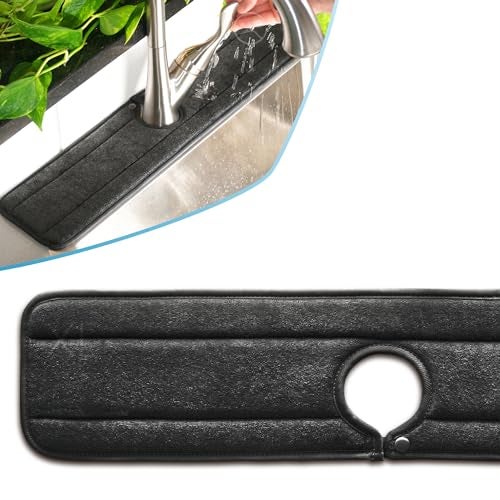 Ternal Sinkmat for Kitchen Faucet Original Design Absorbent Microfiber Fabric Machine Washable Splash Guard  Drip Catcher For Around Faucet Handle Black XL 1 Pack