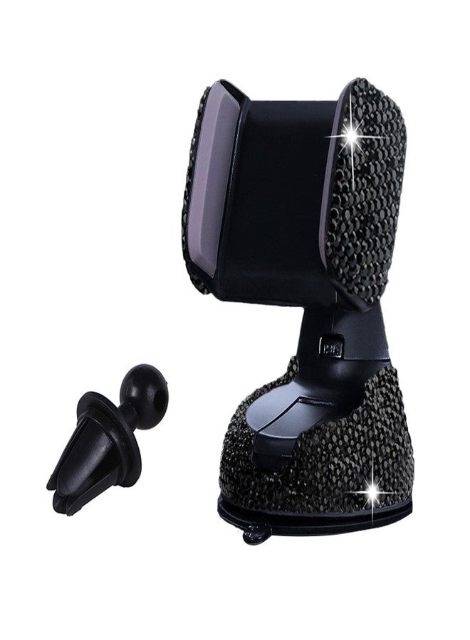 SUNCARACCL Bling Car Phone Holder, 360°Adjustable Crystal Auto Phone Mount Universal Rhinestone Car Stand Phone Holder Car Accessories for Windshield Dashboard and Air Outlet (Black) - Image 1