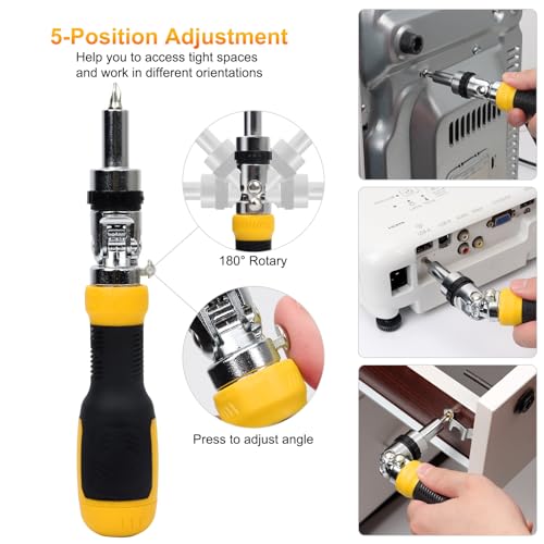 SHARDEN Ratcheting Multi Bit Screwdriver - 13-in-1 Tool Set, Flat Head/Square/Torx/Hex/Phillips, 180 Degree Pivoting Adjustable Angle Magnetic Screwdriver - Image 3