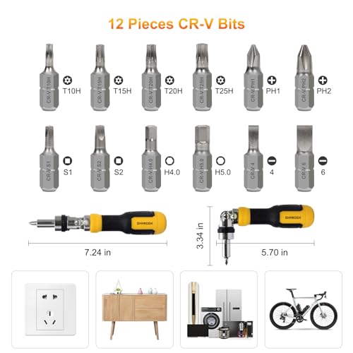 SHARDEN Ratcheting Multi Bit Screwdriver - 13-in-1 Tool Set, Flat Head/Square/Torx/Hex/Phillips, 180 Degree Pivoting Adjustable Angle Magnetic Screwdriver - Image 2