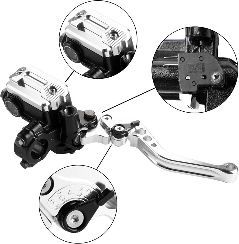 MRELC Universal Motorcycle 7/8" 22mm Handlebar Brake Master Cylinder Clutch Lever Set - Silver - Image 2