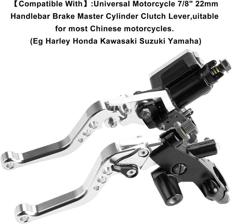 MRELC Universal Motorcycle 7/8" 22mm Handlebar Brake Master Cylinder Clutch Lever Set - Silver - Image 5