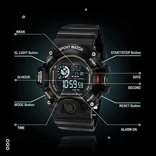 Acnos Digital Sports Watch – Rugged Outdoor Multi-Function (Green Accent) - Image 2
