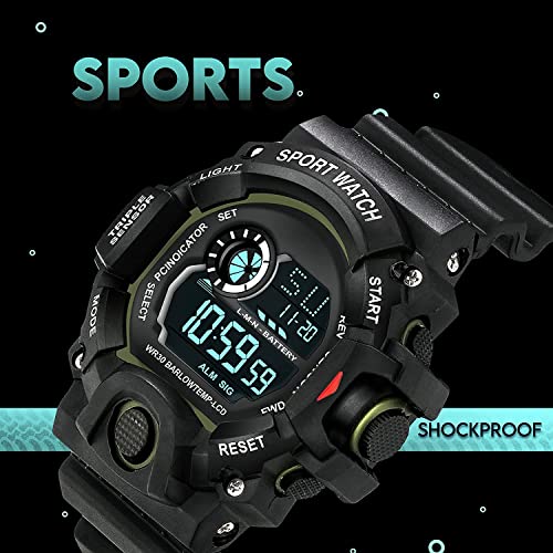 Acnos Digital Sports Watch – Rugged Outdoor Multi-Function (Green Accent) - Image 3