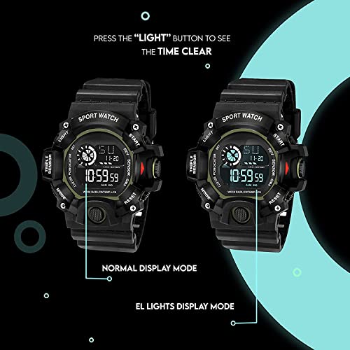 Acnos Digital Sports Watch – Rugged Outdoor Multi-Function (Green Accent) - Image 5