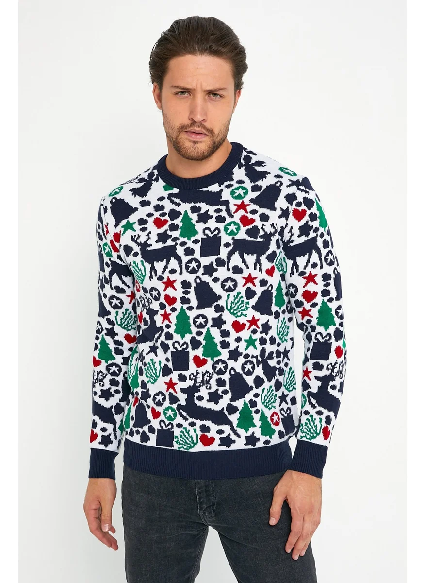 Cool Tarz Cool Style Navy Blue-White Men's Christmas New Year Sweater