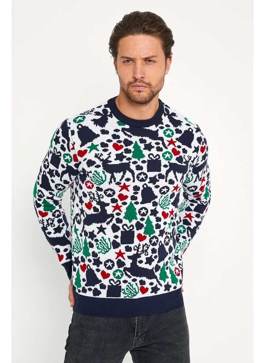 Cool Tarz Cool Style Navy Blue-White Men's Christmas New Year Sweater
