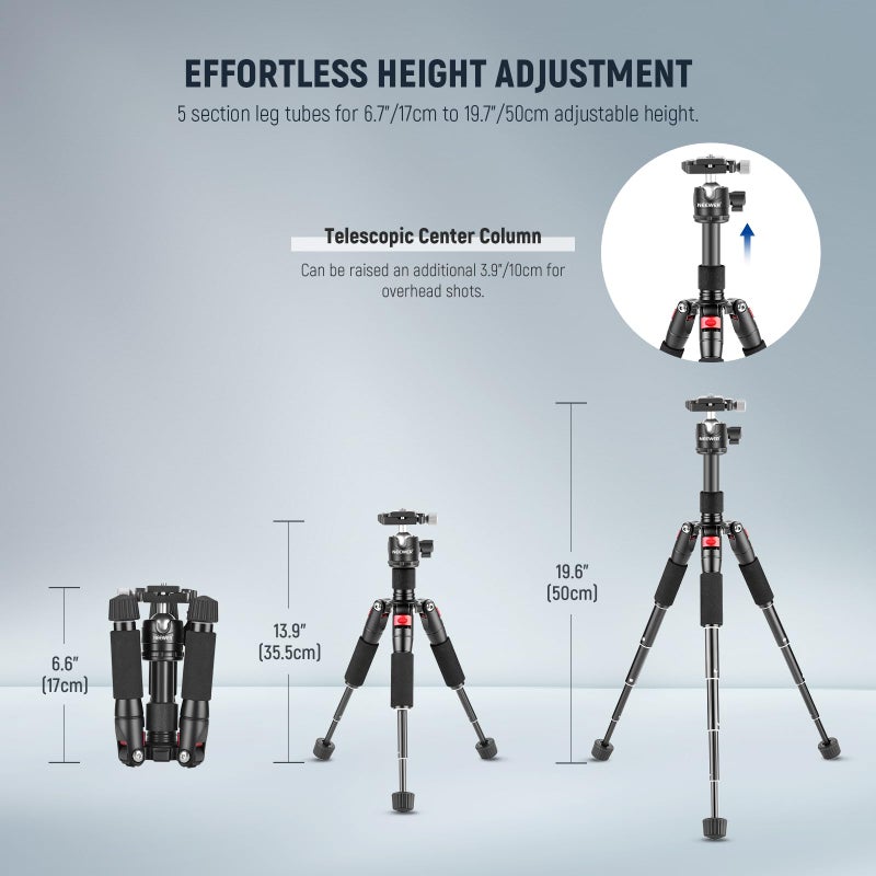 NEEWER Portable Desktop Mini Tripod Aluminum Alloy 20''/ 50cm Desk Tripod with 360 Degree Ball Head, 1/4 inch Quick Shoe Plate for DSLR Camera Video Camcorder, Load up to 11 pounds/5 kilograms - Image 3