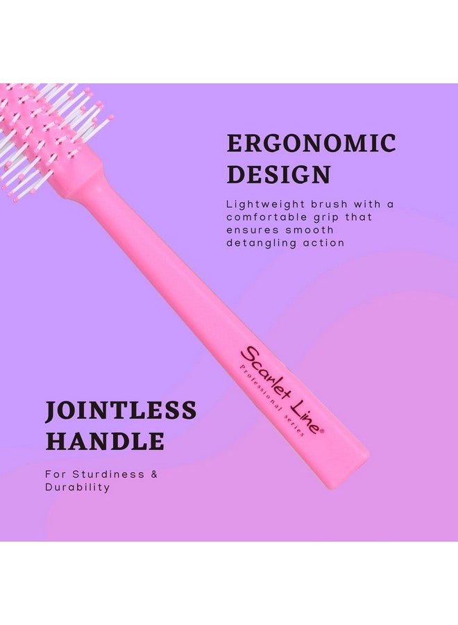Scarlet Line Professional Round Hair Styling Brush For Blow Drying With Soft Ball Tip Nylon Bristle, Anti Slip Handle For Short Thin Curly Hair_Pink - Image 3