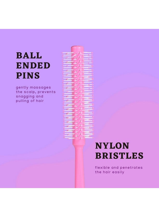 Scarlet Line Professional Round Hair Styling Brush For Blow Drying With Soft Ball Tip Nylon Bristle, Anti Slip Handle For Short Thin Curly Hair_Pink - Image 2