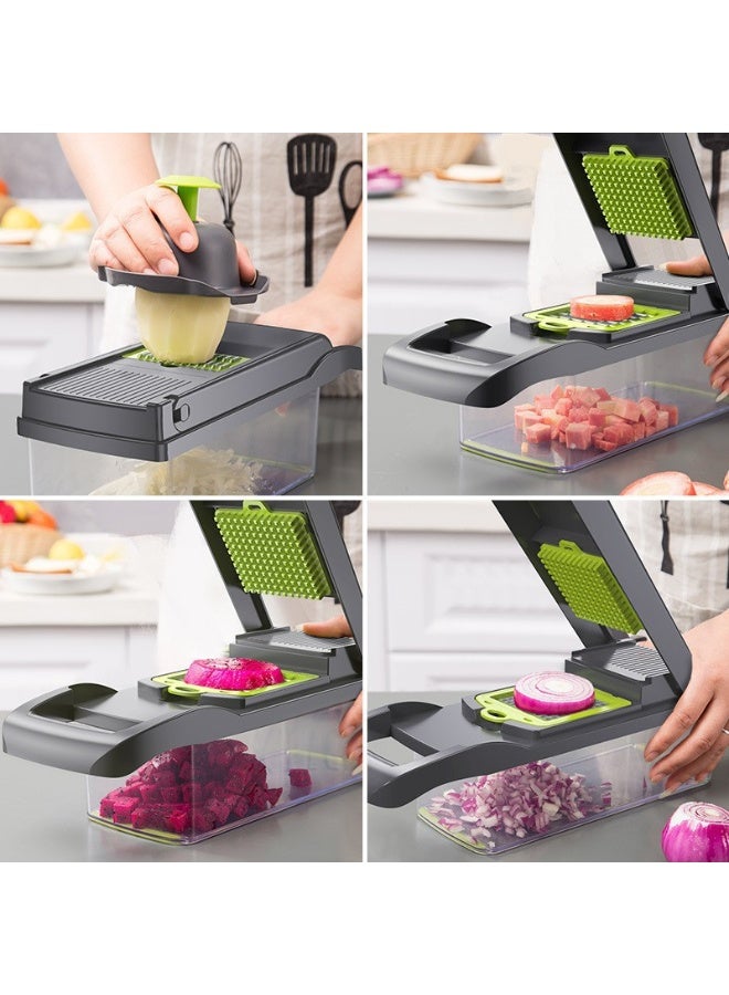 16 in 1 Multifunctional Vegetable Chopper, Dicer Slicer Grater with Stainless Steel Blades, Onion & Potato Cutter, Built-in Drain Basket & Storage Container, Household Kitchen Prep Tool, Ideal for Arabic Salad & Kabsa Cooking - Image 2