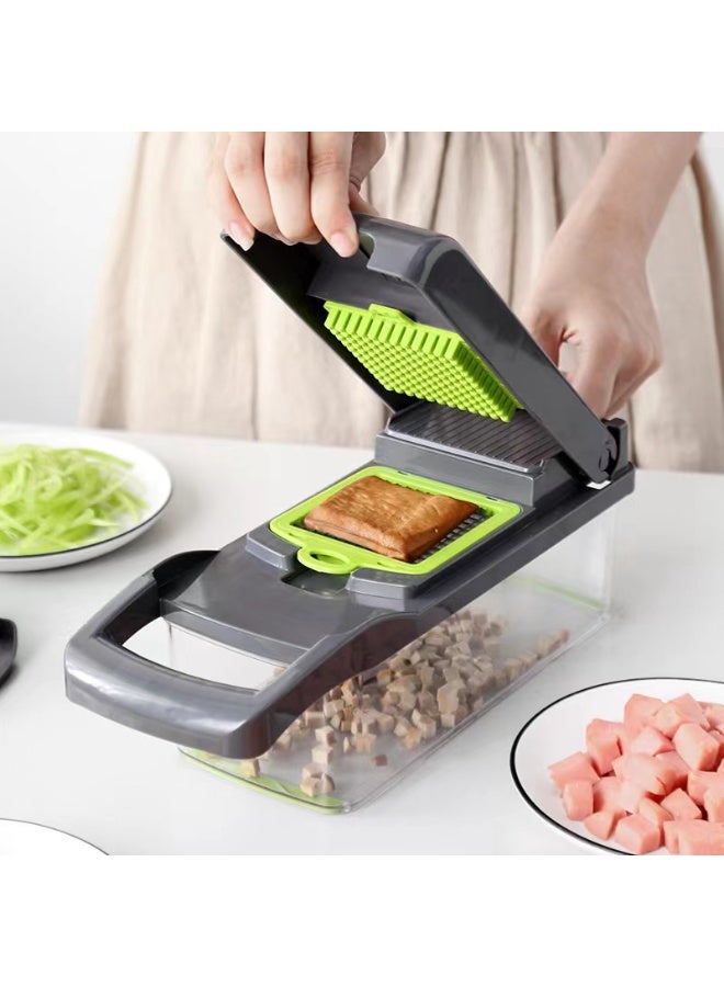 16 in 1 Multifunctional Vegetable Chopper, Dicer Slicer Grater with Stainless Steel Blades, Onion & Potato Cutter, Built-in Drain Basket & Storage Container, Household Kitchen Prep Tool, Ideal for Arabic Salad & Kabsa Cooking - Image 4