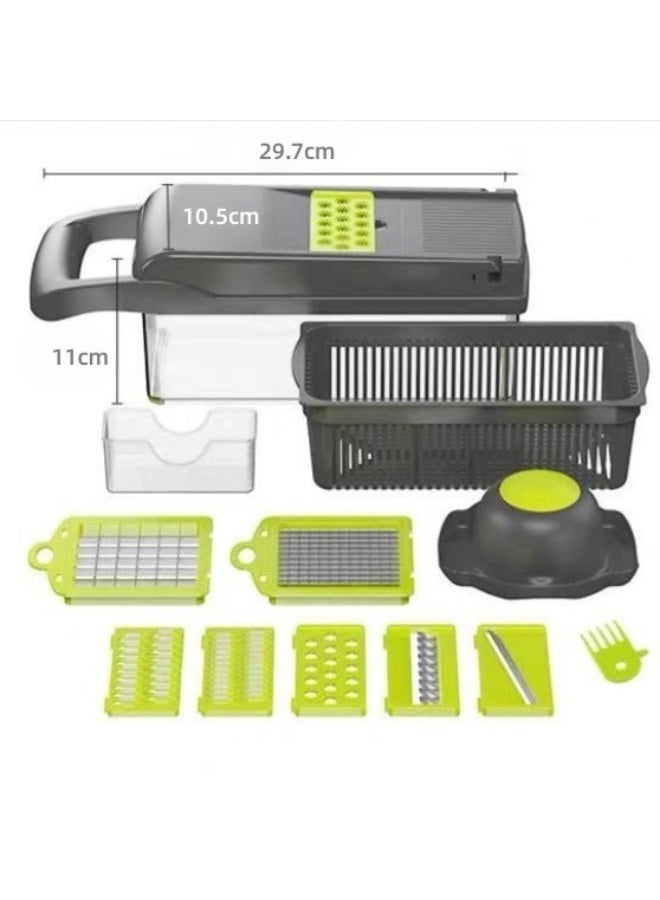 16 in 1 Multifunctional Vegetable Chopper, Dicer Slicer Grater with Stainless Steel Blades, Onion & Potato Cutter, Built-in Drain Basket & Storage Container, Household Kitchen Prep Tool, Ideal for Arabic Salad & Kabsa Cooking - Image 5