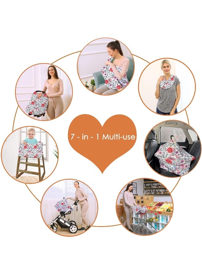 Hicoco Multi-use Canopy Breastfeeding Cover - Car Seat Canopy for Babies, Stretchy Carseat Cover, Boys and Girls Shower Gift (Purple Flower) - Image 4