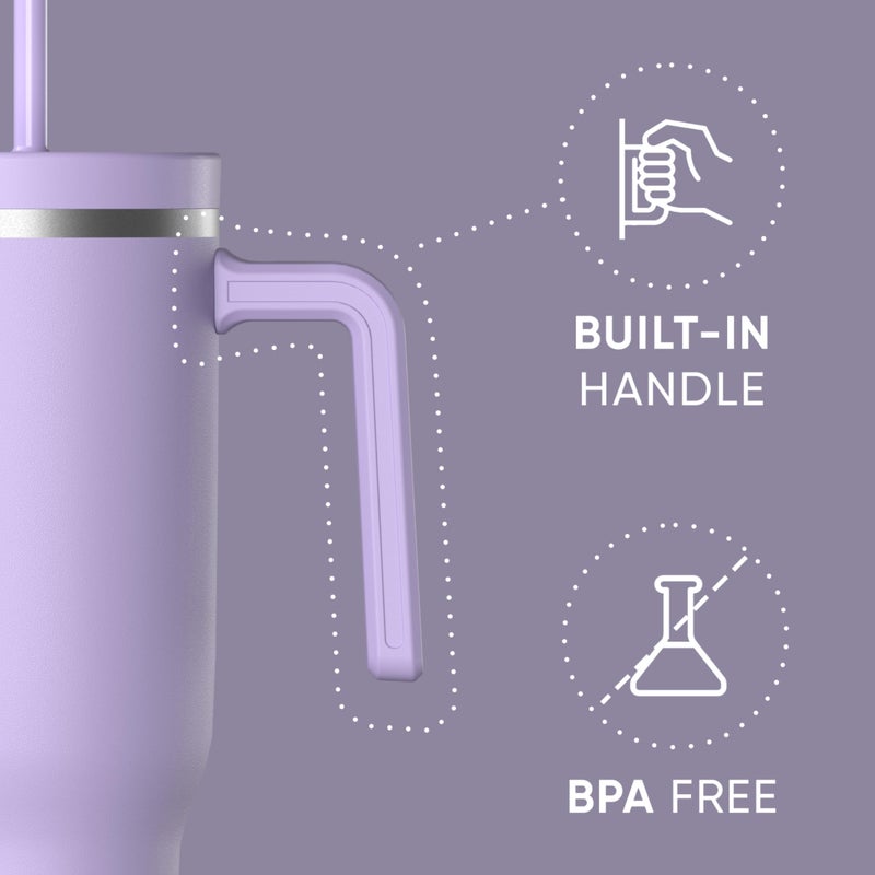 Hydrapeak Voyager 40 Oz Stainless Steel Tumbler with Handle, Insulated Water Bottle With Straw & Lid, Cupholder Friendly Reusable Travel Mug (Lavender) - Image 2