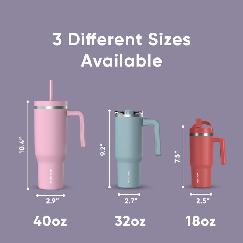 Hydrapeak Voyager 40 Oz Stainless Steel Tumbler with Handle, Insulated Water Bottle With Straw & Lid, Cupholder Friendly Reusable Travel Mug (Lavender) - Image 5