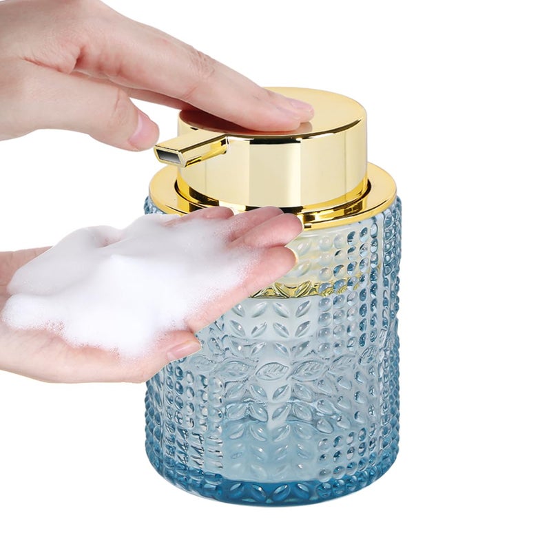 Fvstar Glass Foaming Soap DispenserFoam Dispenser Bottle with Large PumpWideMouthed and Easy to PressRefillable Hand Soap Dispenser for Bathroom Countertop and Kitchen Decor 1 Blue