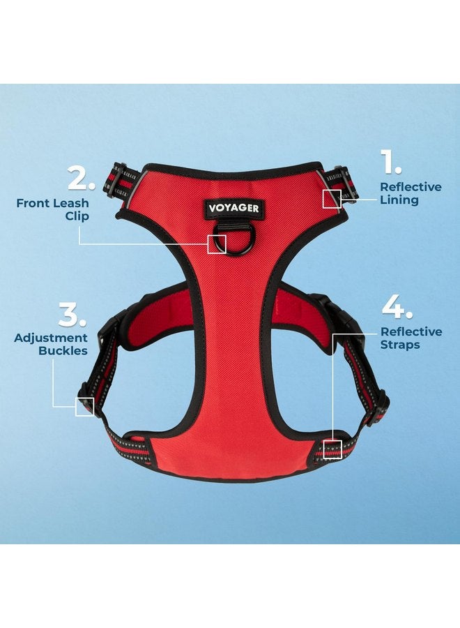 فوييجر حزام Voyager Dog Harness مزدوج للتحكم بدون شد، حزام ناعم وقوي قابل للتعديل للحيوانات الأليفة للكلاب المتوسطة والكبيرة مع تقنية 3M العاكسة - أحمر شبكي، XL (الصدر: 28-37 بوصة) - Image 3