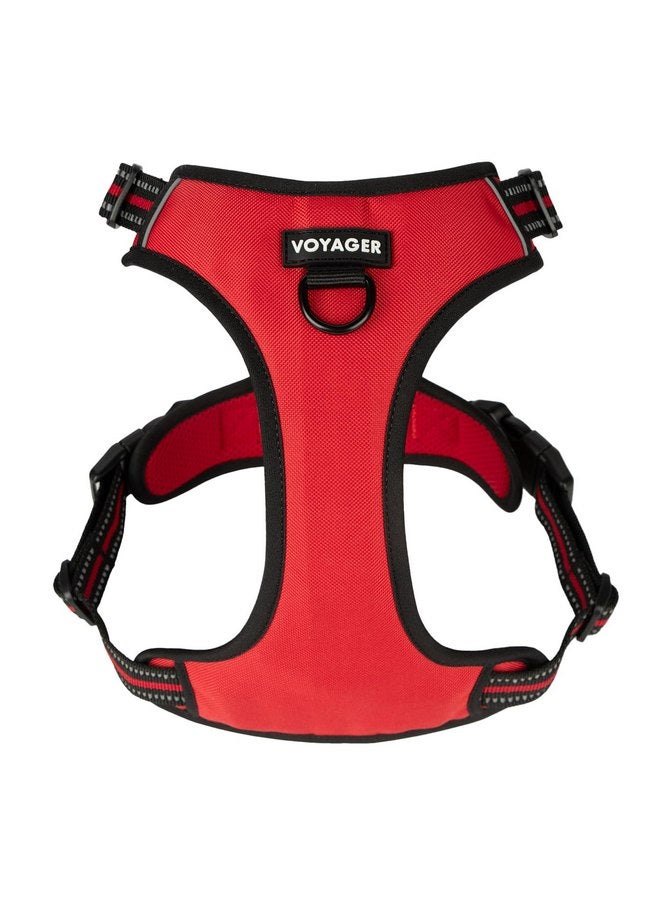 فوييجر حزام Voyager Dog Harness مزدوج للتحكم بدون شد، حزام ناعم وقوي قابل للتعديل للحيوانات الأليفة للكلاب المتوسطة والكبيرة مع تقنية 3M العاكسة - أحمر شبكي، XL (الصدر: 28-37 بوصة) - Image 1
