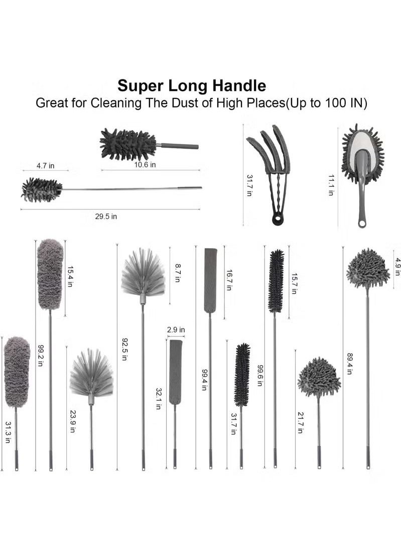 XiuWoo - 9 in 1 home microfiber duster set, high reach duster kit with 100-inch extension, bendable and washable, for cleaning ceiling fans, crevices, furniture and cars - Image 1