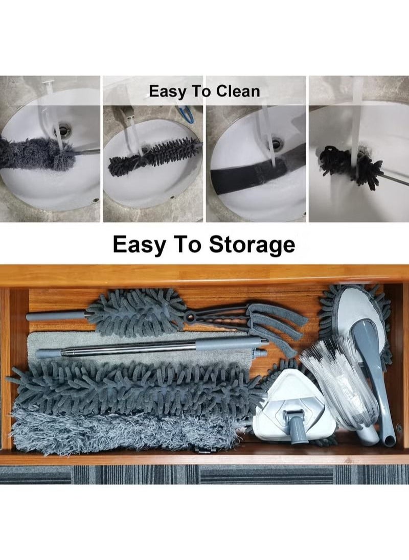 XiuWoo - 9 in 1 home microfiber duster set, high reach duster kit with 100-inch extension, bendable and washable, for cleaning ceiling fans, crevices, furniture and cars - Image 1