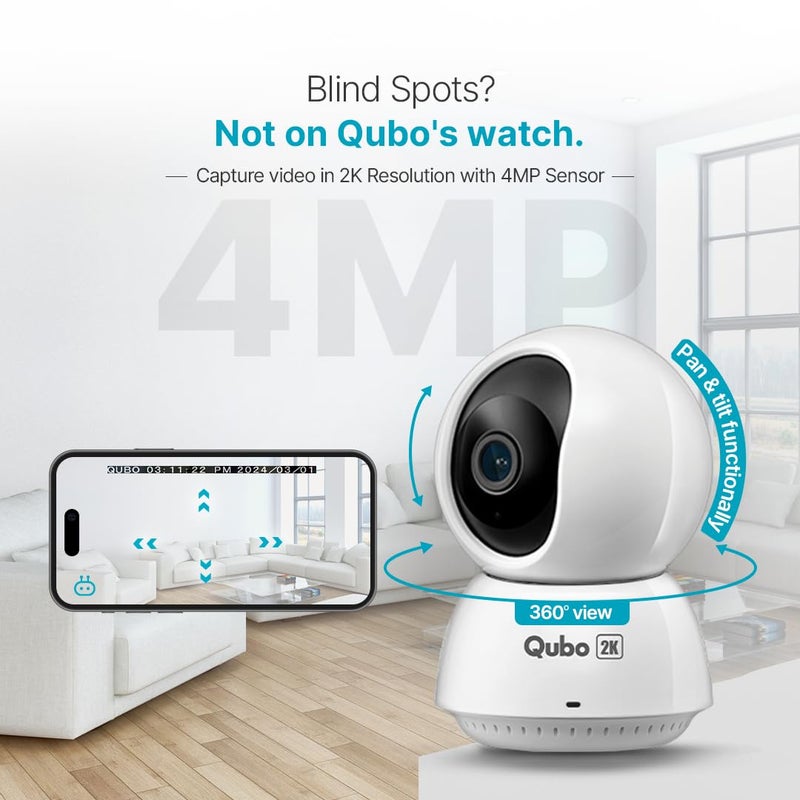 Qubo Smart 360 Ultra 2K 4MP 1440p WiFi CCTV Security Camera for Home from Hero Group Mobile App Two Way Talk Night Vision Cloud SD Card Recording Made in India Alexa OK Google - Image 4