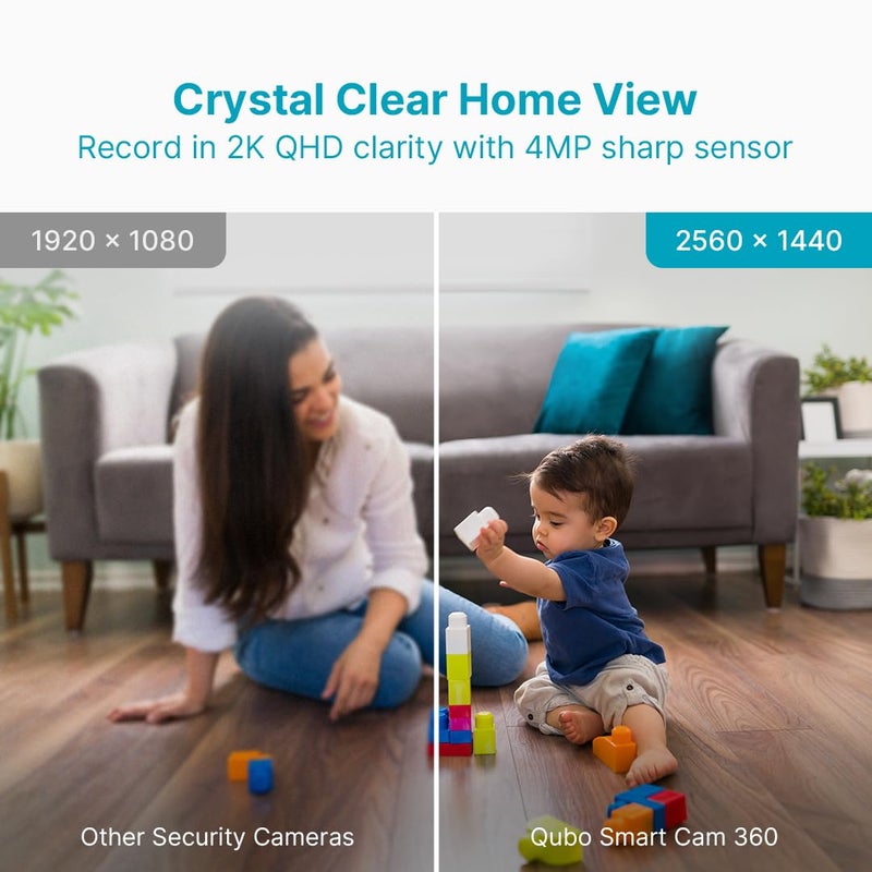 Qubo Smart 360 Ultra 2K 4MP 1440p WiFi CCTV Security Camera for Home from Hero Group Mobile App Two Way Talk Night Vision Cloud SD Card Recording Made in India Alexa OK Google - Image 3