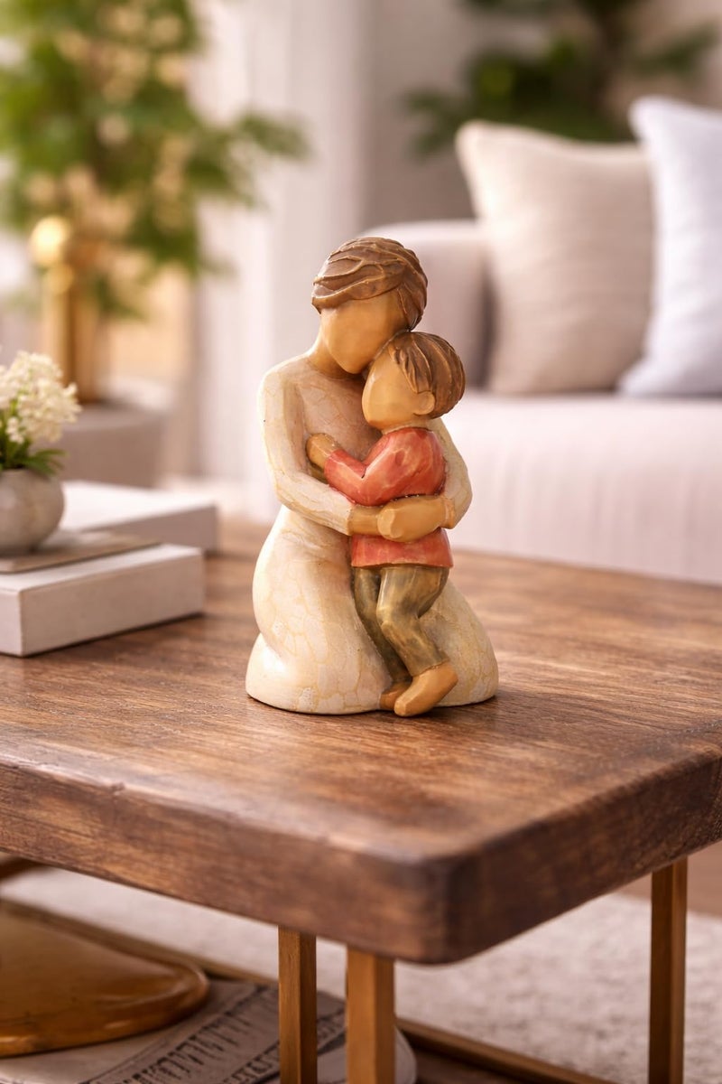 VEOJEIN Mother Boy Figurine, 4-inch Hand-Painted Resin Sculpture of Mother and Son Hug, Collectible Emotional Keepsake for Mom, Grandma, Birthday, Motherâ€™s Day, Home DÃ©cor Accent - Image 2