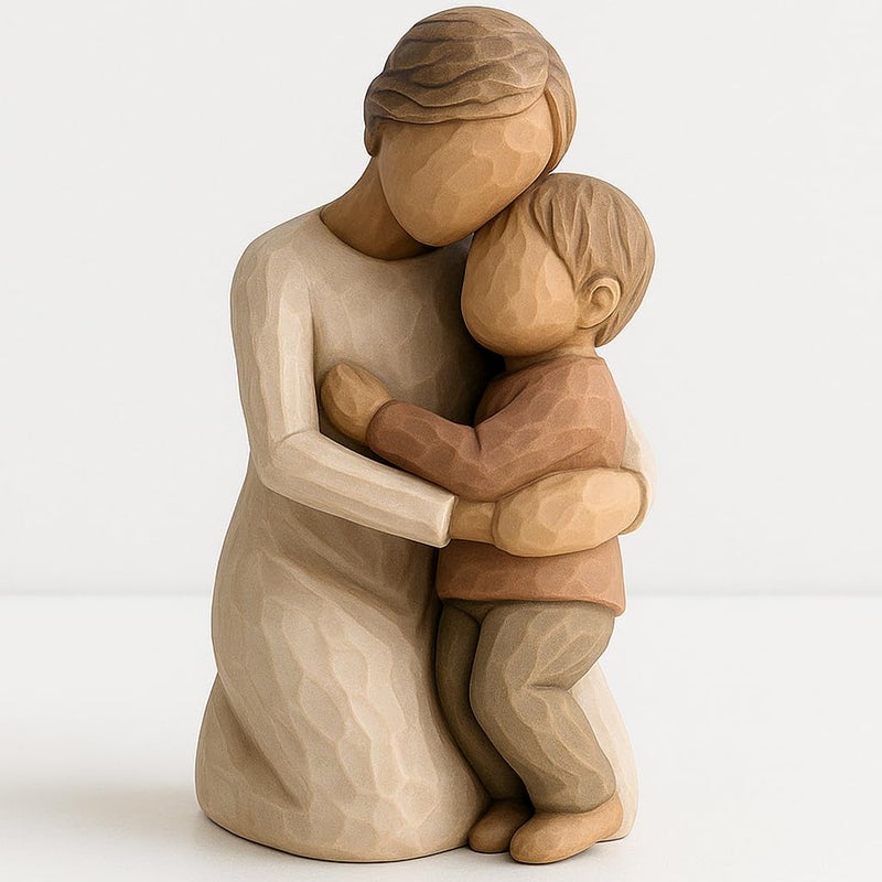 VEOJEIN Mother Boy Figurine, 4-inch Hand-Painted Resin Sculpture of Mother and Son Hug, Collectible Emotional Keepsake for Mom, Grandma, Birthday, Motherâ€™s Day, Home DÃ©cor Accent - Image 1