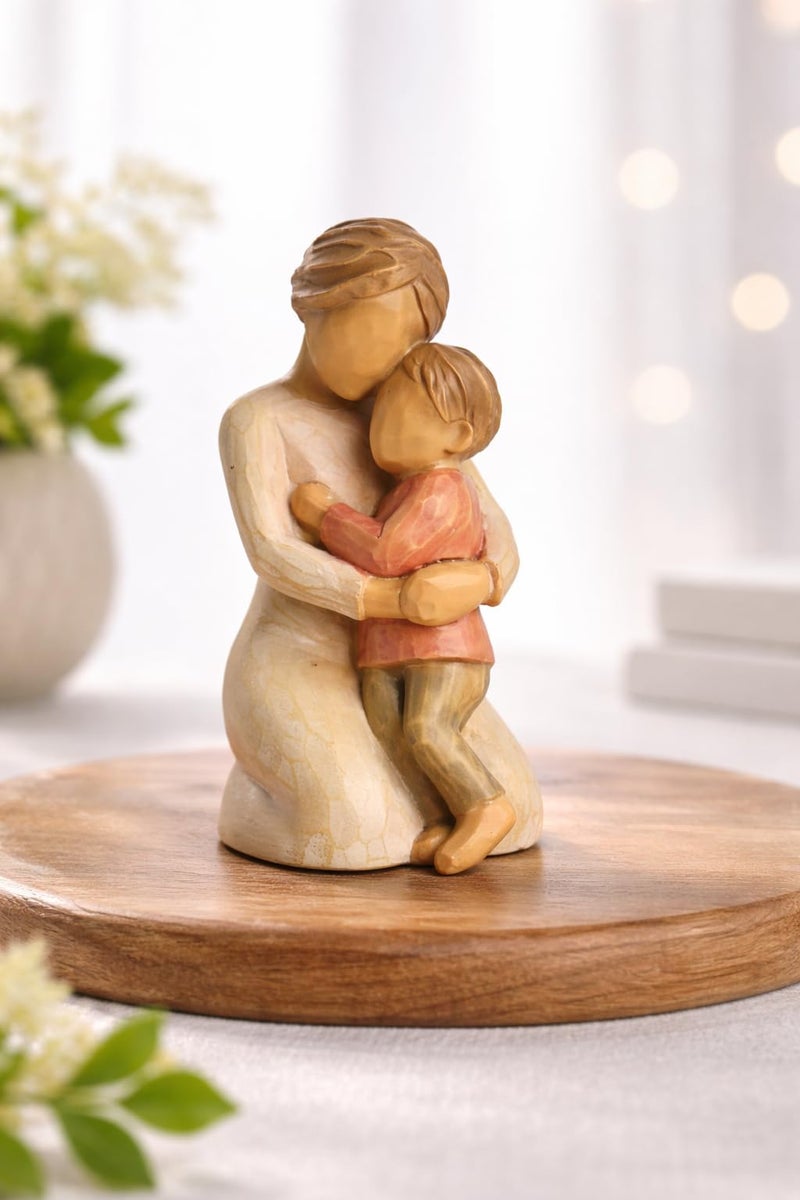 VEOJEIN Mother Boy Figurine, 4-inch Hand-Painted Resin Sculpture of Mother and Son Hug, Collectible Emotional Keepsake for Mom, Grandma, Birthday, Motherâ€™s Day, Home DÃ©cor Accent - Image 3
