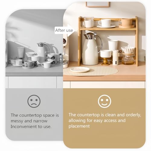 XIKEMADI Natural Bamboo Coffee Station Organizer, 2-Tier Wooden Kitchen Counter Shelf for Bar Accessories, Multi-Functional Countertop Storage Rack for Syrup Bottles & Coffee Essentials (Dark Brown) - Image 3