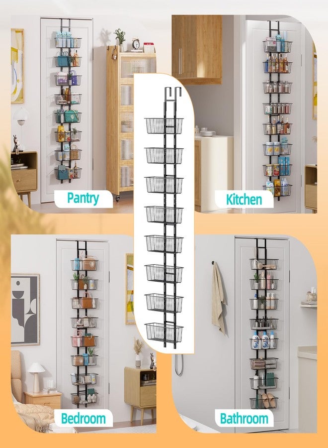 Upesitom 8-Tier Over the Door Organizer with Baskets - Metal Spice Rack Hanging Storage Rack for Pantry, Kitchen, Spices & Laundry, Adjustable Shelves, Heavy Duty Hanging Storage Organizer Door Mount, Black - Image 4