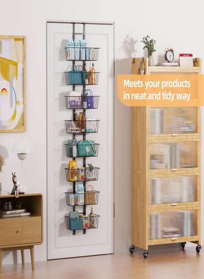 Upesitom 8-Tier Over the Door Organizer with Baskets - Metal Spice Rack Hanging Storage Rack for Pantry, Kitchen, Spices & Laundry, Adjustable Shelves, Heavy Duty Hanging Storage Organizer Door Mount, Black - Image 3
