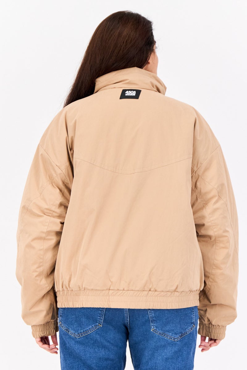 Asos 4505 Women High Neck Solid Bomber Jacket, Light Brown  - Image 3