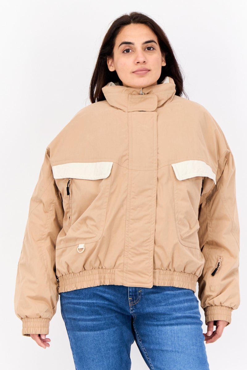 Asos 4505 Women High Neck Solid Bomber Jacket, Light Brown  - Image 1