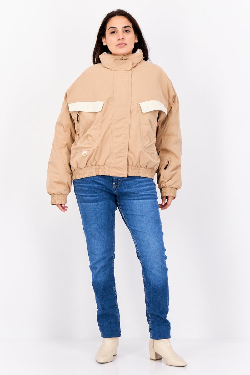 Asos 4505 Women High Neck Solid Bomber Jacket, Light Brown - Image 4