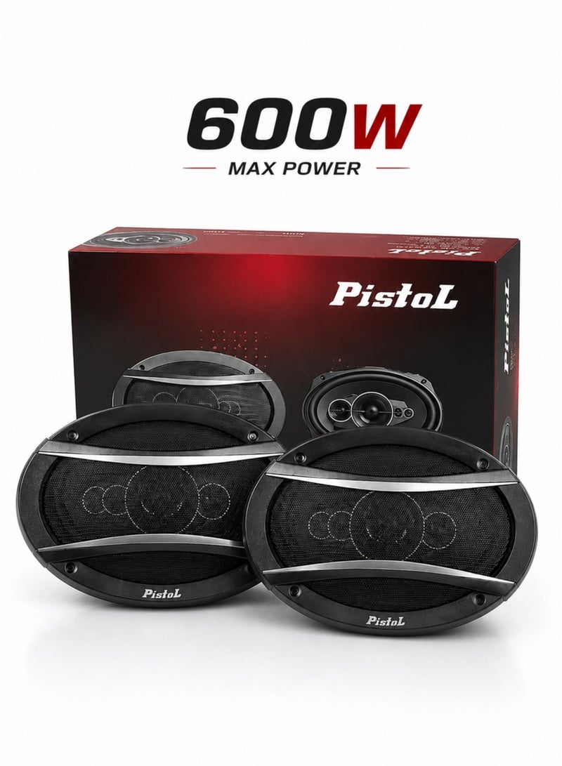 Pistol 6x9 Inch 5 Way Coaxial Car Speaker 600W High Power Audio System with Woofer Midrange Tweeter 4 Ohm Impedance 92dB Sensitivity Full Range Bass Upgrade Universal Vehicle Door Rear Deck Mount Heavy Duty Car Audio Sound Enhancement Speaker - Image 1