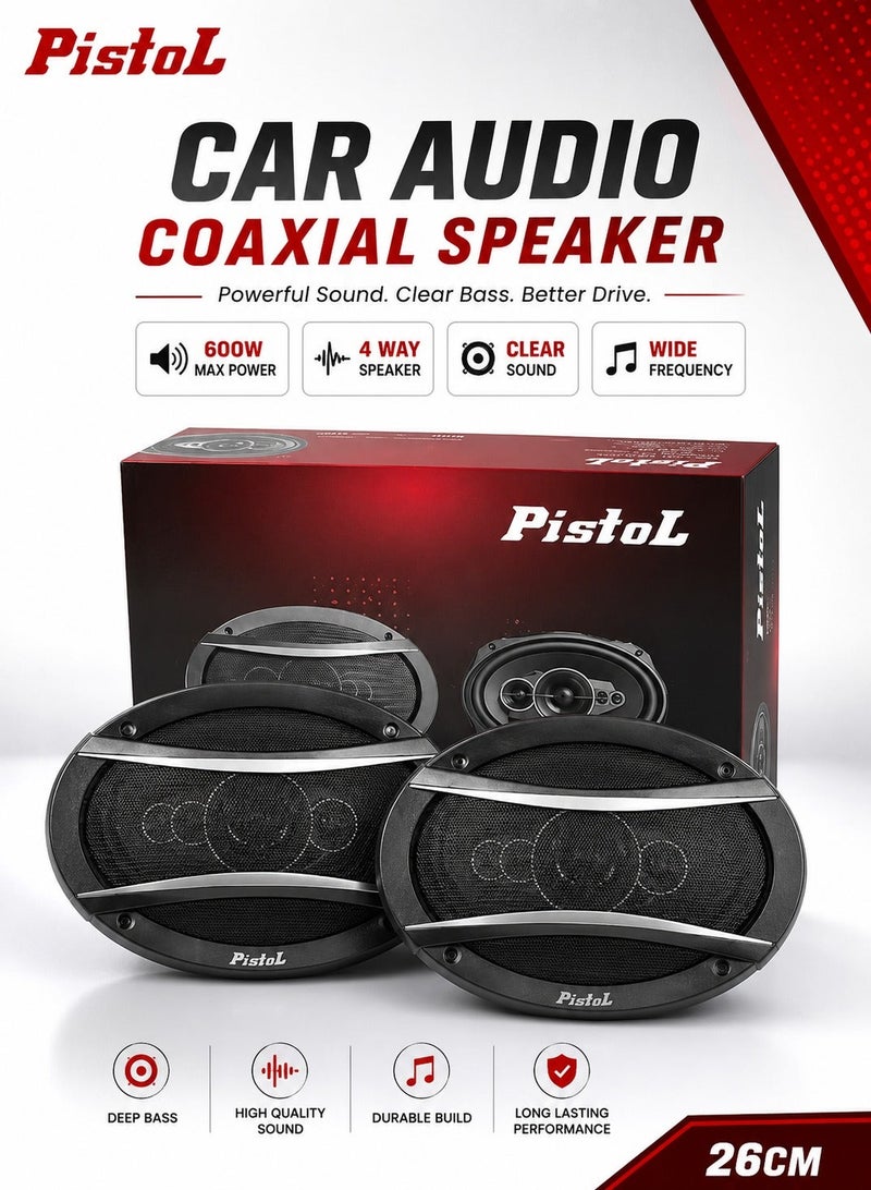 Pistol 6x9 Inch 5 Way Coaxial Car Speaker 600W High Power Audio System with Woofer Midrange Tweeter 4 Ohm Impedance 92dB Sensitivity Full Range Bass Upgrade Universal Vehicle Door Rear Deck Mount Heavy Duty Car Audio Sound Enhancement Speaker - Image 2