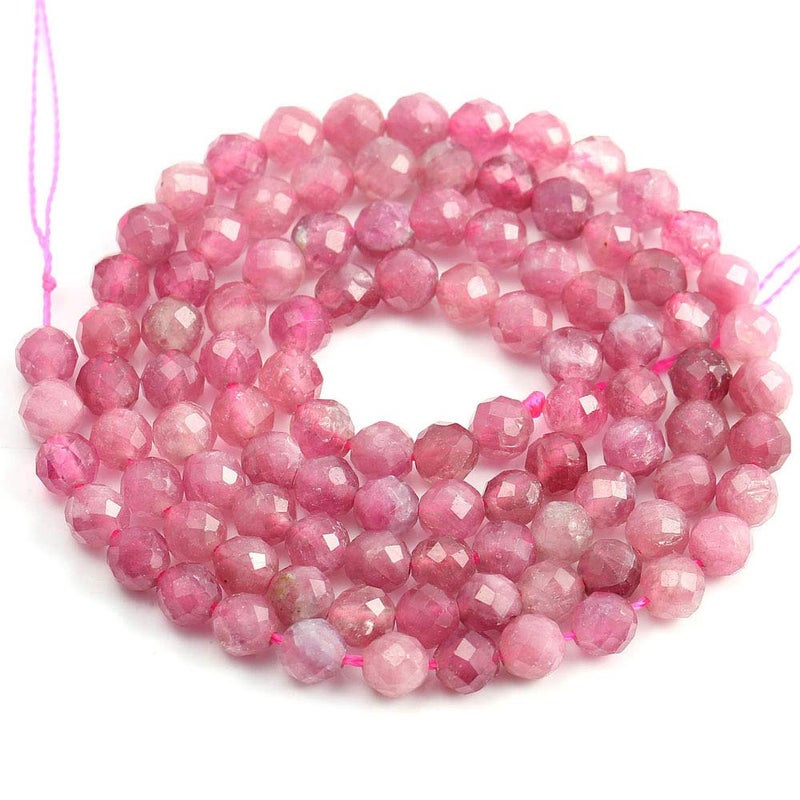 Natural Stone Beads Pink Tourmaline Gemstone Faceted Loose Beads for Jewelry Making Necklace Earrings Ring 1 StrandsPack Length 15 Size 4mm