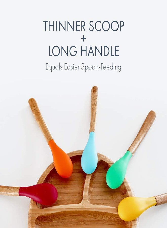 Avanchy Bamboo & Silicone Infant Training Spoons, BPA Free - Soft Tip, Easy on Gums, First Stage Feeding Utensils for Baby-Led Weaning, Self-Feeding, Assorted w/Blue - Image 5