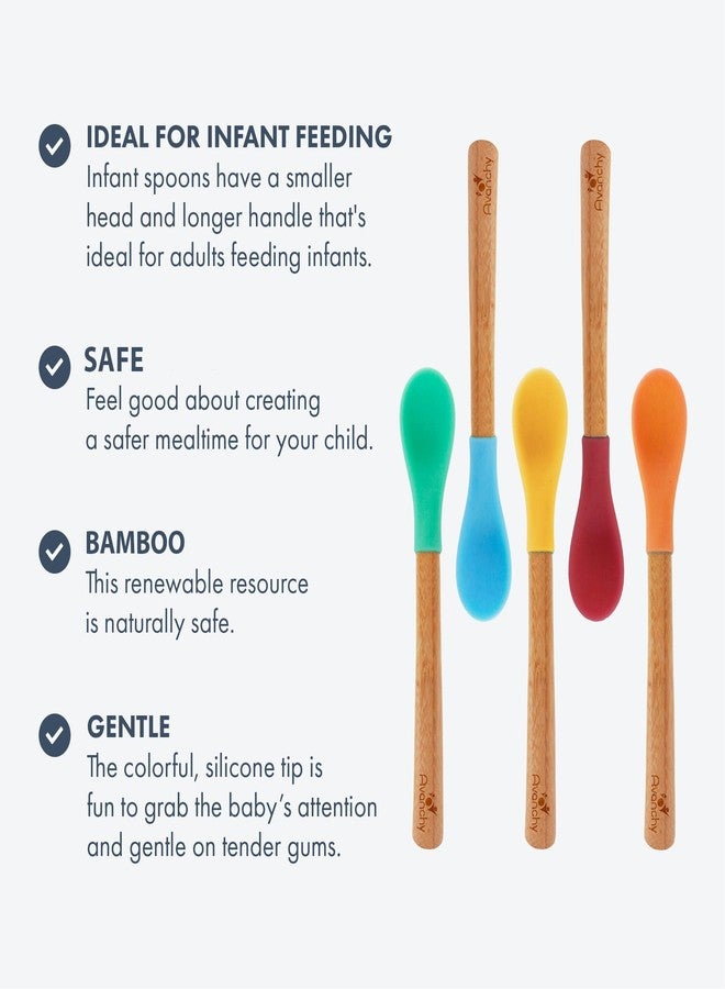 Avanchy Bamboo & Silicone Infant Training Spoons, BPA Free - Soft Tip, Easy on Gums, First Stage Feeding Utensils for Baby-Led Weaning, Self-Feeding, Assorted w/Blue - Image 4