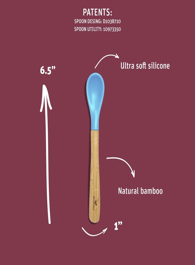 Avanchy Bamboo & Silicone Infant Training Spoons, BPA Free - Soft Tip, Easy on Gums, First Stage Feeding Utensils for Baby-Led Weaning, Self-Feeding, Assorted w/Blue - Image 2