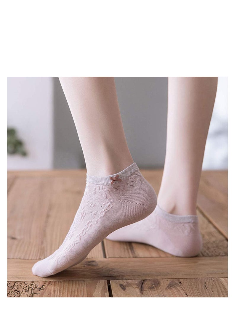 SYOSI Women's Short Sock Cotton Low Cut Ankle Socks Lightweight Breathable Ventilation Ankle Socks, Elasticity Lovely Bow Detailing Jacquard No Show Low Cut Socks Size 5 to 9 5 Pack - Image 3