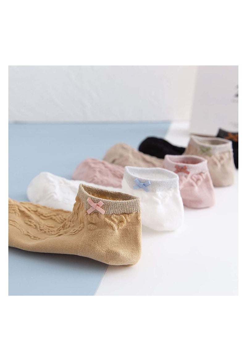 SYOSI Women's Short Sock Cotton Low Cut Ankle Socks Lightweight Breathable Ventilation Ankle Socks, Elasticity Lovely Bow Detailing Jacquard No Show Low Cut Socks Size 5 to 9 5 Pack - Image 2