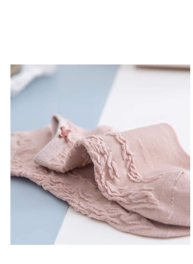 SYOSI Women's Short Sock Cotton Low Cut Ankle Socks Lightweight Breathable Ventilation Ankle Socks, Elasticity Lovely Bow Detailing Jacquard No Show Low Cut Socks Size 5 to 9 5 Pack - Image 4