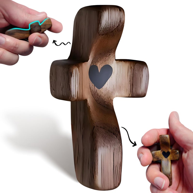 VINETEN Cross My Heart,Wooden Cross,Encouragement Gift Stress Relief Cross,Prayer Cross for Hand,Pocket Cross Christian Gifts for Women and Fidget Toys for Children and Adults(Black 1Pcs - Image 1